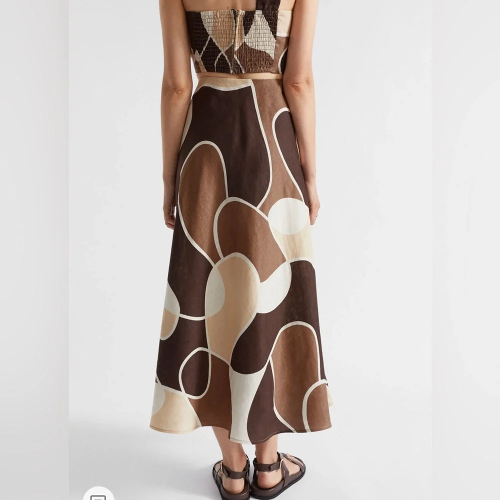 SEED HERITAGE Linen Skirt Abstract Brown Printed Skirt Size 10